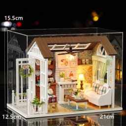 Pink DIY Miniature Dollhouse Kit 2-Level Sweet Home with LED Light Outdoor Patio Creative Handmade Model for Birthday Gift