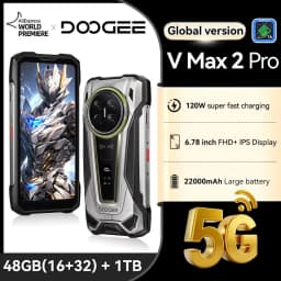 DOOGEE V Max 2 Pro 5G Rugged Phone, World Premiere, 6.78" Display, 48GB(16+32) RAM + 1TB ROM, 22000mAh Big Battery, Android 16, Dual Camping Lights, Dual Speakers, 120W Super Fast Charging