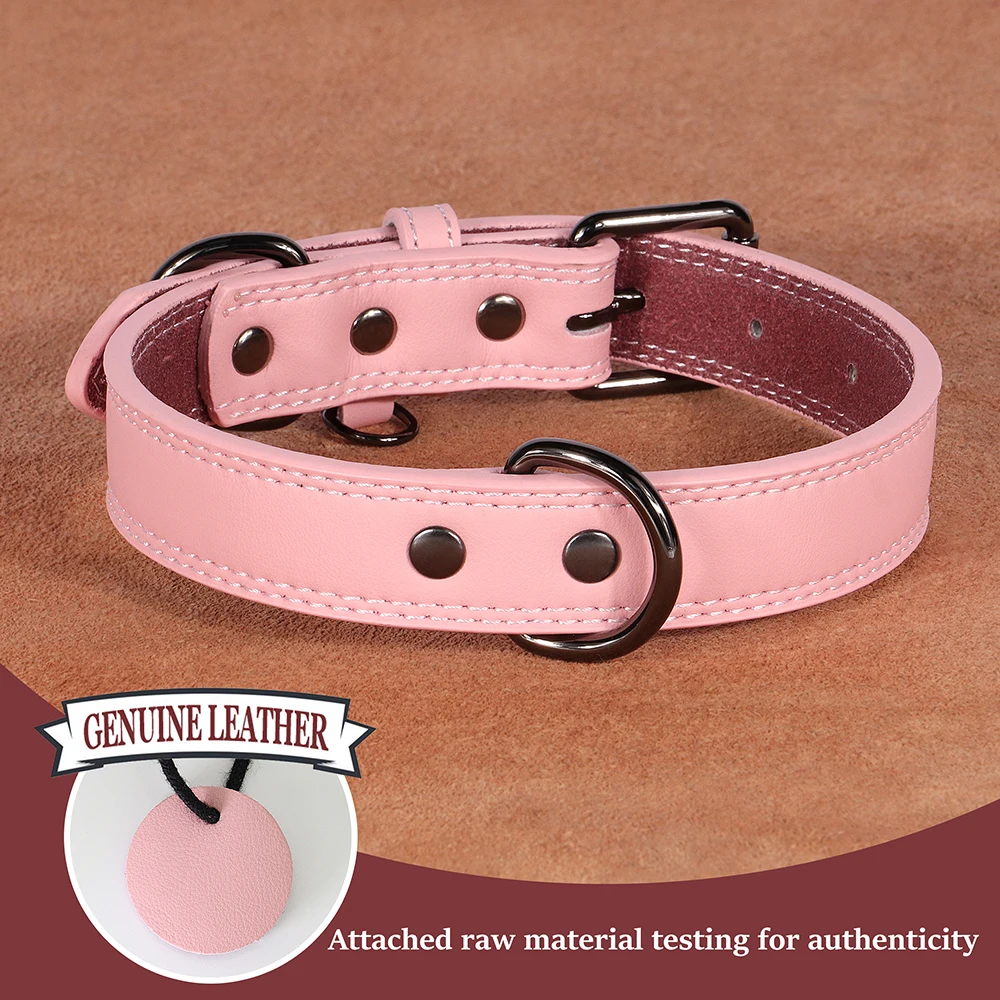 Soft Durable Real Leather Dog Collar Genuine Leather Pet Collars for Small Medium Large Dogs German Shepherd Brown Black