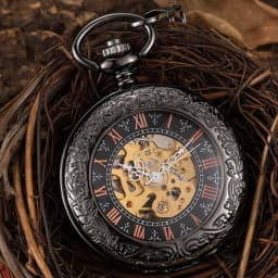 Luxury Pocket Watch with Chain for Man Mechanical Skeleton Roman Numeral Quality Engraved Clock Pocket Watches for Women Lady