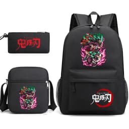 Demon Slayer Anime Print School Backpack Set 3Pcs with Shoulder Bag Pencil Case for Boys Girls