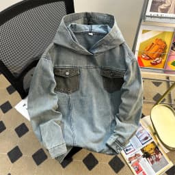 Spring Autumn Denim Hoodie Splicing with Pockets Men's Sweatshirts American Casual Fashion Loose Jean Male Pullover Top