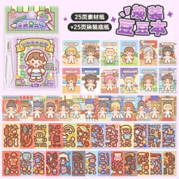 1 Mini Dress-Up Sticker Book Easy to Carry in Your Pocket Cute No-Cut Stickers for Journals Creative Scene Dress-Up Sticker Book