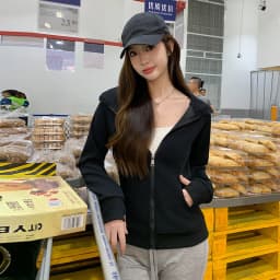 Women Solid Color Slim Fit Zip Up Sweatshirts Spring Autumn Fitness Joggers Sports Jacket Korean Fashion Tight Hooded Woman Coat