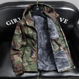 Men's Winter Thickened Fleece Lined Hooded Cotton Jacket Warmth Assurance Fashionable Camouflage Style Casual Wear Polyester ...