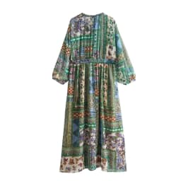 Casual Fashion Women's Long Sleeve Loose Patchwork Print Dress 2024 New Style Polyester Fabric Basic Style Ladies Dress