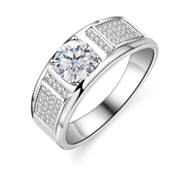 Real 1.0 Carat Moissanite Ring For Men Pure Solid 18K White Gold Rings D Color Diamond Engagement Wedding Ring Jewelry Gift