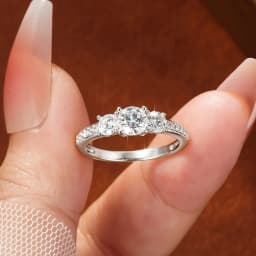 Celestinova Round Moissanite Three Stone Ring GRA Certified 14K Gold Plated Engagement Wedding Bridal Jewelry For Women