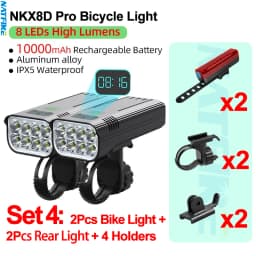 Upgrade 8-6 LED Bicycle Light Powerful Bike Headlight 10000mAh USB Rechargeable as Power Bank Front and Rear Lights Set Optional