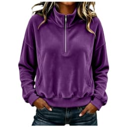 Womens Quarter Zip Pullover Long Sleeve Velvet Sweatshirt Soft Cozy Lightweight Fall Winter Outfits Casual Loose Color Hoodie