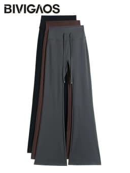 BIVIGAOS Autumn New Drawstring High Waist Micro Flared Leggings Women Slim Fit Elastic Fashionable Casual Sports Flared Pants
