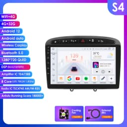 Hizpo 9inch 2Din Wireless CarPlay Android Auto Car Radio for 308 308S 408 2012 - 2020 Headunit DSP RDS BT 4G GPS Navi 360° CAM
