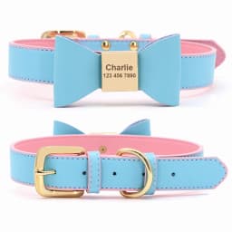 Personalized Dog Collar Customized Leather Pet ID Name Collar With Bowknot Free Engraved For Small Medium Dogs Cats Pet Supplies