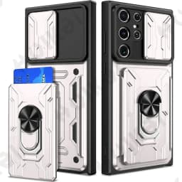 Case For Samsung Galaxy S25 S24 S23 S22 S21 Ultra Plus S20 FE A55 A35 A54 A14 4G 5G Slide Camera Card Holder 360° Ring Cover