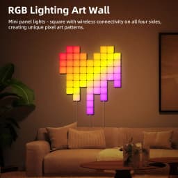 Smart Grid LED Wall Light Kit - RGB Color Changing with App & Music Control, DIY Creative Backlit Panels for Gaming Room & Bedro