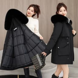 2026 New Winter Coat Down Padded Jacket Women Parkas Fur Collar Thick Hooded Cotton Coats Black Casual Outerwear Female Clothes