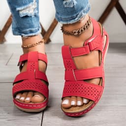 Thick-soled plus-size women's sandals 2026 new solid color cross-stitched wedge beach women's slippers