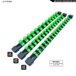 ABS Socket Organizer 1/2 inch 3/8 inch and 1/4 Clip Drive Socket Rail Holders Heavy Duty Socket Racks with Red Blue Black Clips