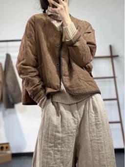 Retro V-neck Cotton Jacket Short Quilted Corduroy Loose Casual Slimming Outerwear Brand Women's Fashion Color Block Coat