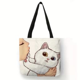 Cute Cartoon Cat Print Tote Bag, Large Capacity Shoulder Bag, Women's Casual Handbag For Work School Shopping