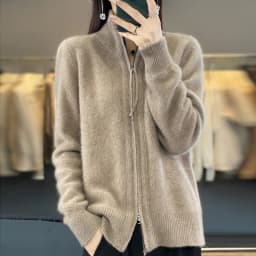 Autumn And Winter New Thick Two-Way Zipper Wool Cardigan Women's Loose Casual Sweater Solid Color Knitted Cashmere Coat