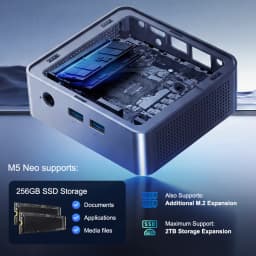 Ninkear M5 Neo Mini PC with Dual HDMI, Gigabit Ethernet, WiFi 5, Bluetooth 5.0 and USB 3.2, Intel Pentium Gold 5405U Processor, 8GB RAM, 256GB SSD, Windows 11, Compact Desktop Computer for Everyday Office Work