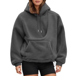 Women Fall And Winter Casual Fleece Solid Color Pet Pocket Hooded Sweatshirt Funny Adjustable Hem Pullover Hooded Women Pullover