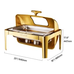SucceBuy 9Qt Roll Top Chafing Dish Buffet Stainless Steel Chafer with Full Size Pan Visible Lid Rectangle Catering Warmer Server