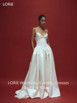 LORIE Elegant Satin Strapless Wedding Dresses A-Line Sleeveless Bride Prom Gown Pleat Side Slit Bridal Gowns Customized