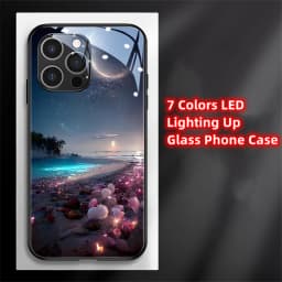 2026 Pretty Galaxy Beach Smart LED Light Glow Tempered Glass Phone Case For iPhone Air 18 17 16 E 15 14 13 12 11 Pro Max