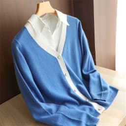 2022 New 100% pure wool sweater Women's autumn/winter Cashmere V-neck sweater pearl button cardigan