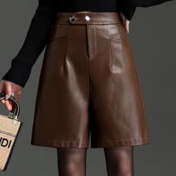 ZUZK PU Leather Bermuda Shorts For Women Loose Shorts Autumn Winter Motorcycle Punk High Waist Fashion Bermuda Shorts Femme