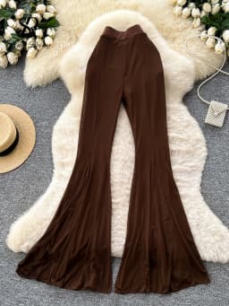 SINGREINY Sheer Mesh Stretchy Flare Pants Slim Solid High Waist Glamorous Flapper Women Summer American Ins Sexy Casual Trousers