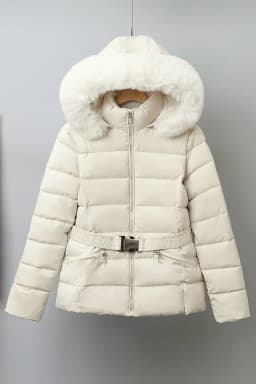 Winter Solid Color Long-sleeved Fur Collar Hooded Short Down Cotton Jacket Women's Slim Winter Thickened Versatile Warm Jacket