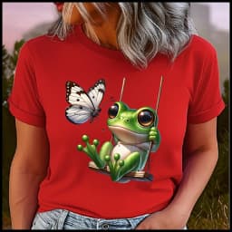 men Women's Cotton 100% frog on the swing Print T-shirt Loose round Neck Casual Short Sleeve Fashion Top Clothing Summer