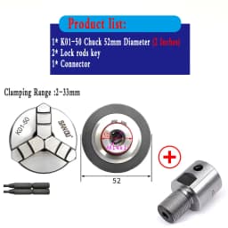 Sanou Lathe Chuck 3/4 Jaw Self-Centering K01-50 K01-63/ K02-50 K02-63 M14*1 Thread With Connecting Rod for Mini DIY Wood Lathe