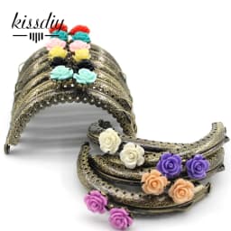 KISSDIY 10pcs 8.5CM Rose Head Pattern Purse Frame Antique Bronze Semi-Circle Shape Bag Kiss Clasp Lace Metal DIY Bag Accessories