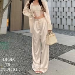 Summer Luxury Silk Satin Pants Elegant Office Lady Suit Pants Solid Color High Waist Pleated Wide Leg Pants Casual Baggy Trouser