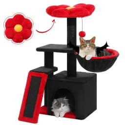 Small Cat Tree for Indoor Cats, Flower Cat Tower with Sisal Scratching Ramp, Cozy Hammock, Removable Flower Top Perch, Cat Condo