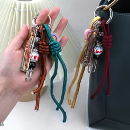 2024 New Woven Rope Keychain Bag Decoration Hanging Keychain Korean Style Acrylic Bead Heart Tassel Phone Case Bag Charms Y2k