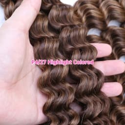 4 27 Highlight Deep Wave Feather Crochet 100% Human Hair Pre Looped Invisible Miracle Knots Hair Feathered Crochet Human Hair Boho Braids Deep Curly Vietnamese Highlights Colored Bundles Remy Human Hair Weave Bundles