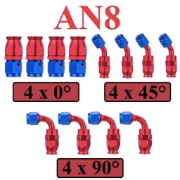 12Pcs Universal AN3 AN4 AN6 AN8 AN10 Straight 45 90 Degree Reusable Hose End Fittings Adapter For Swivel PTFE Oil Fuel Line Pipe