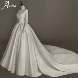 A-Line Satin High Neck Long Sleeves 2025 A Line Bridal Gown Appliques Bride Dress Vintage Princess Bridal Gown Customized