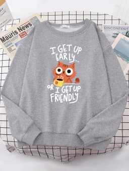 I Get Up Are Lazy Cute Cat Women Hoodies Harajuku Crewneck Hoodie Fashion Oversize Hoody Casual Comfortable Female Tracksuit