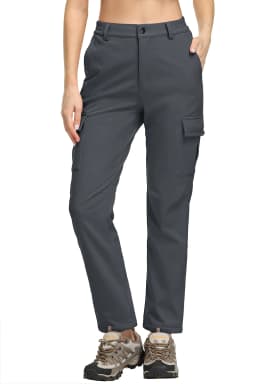 TACVASEN Womens Winter Skiing Hiking Softshell Pants Snowboard Cargo Pants Waterproof Windproof Multi-Pockets Fleece Lined Trous