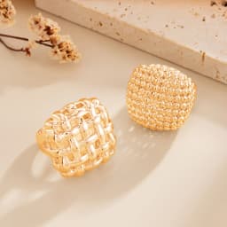 PuRui 2 Pcs/Set Vintage Exaggerated Hollow Geometric Wide Finger Rings Women Elegant Luxury Daily Wedding Banquet Charm Jewelry