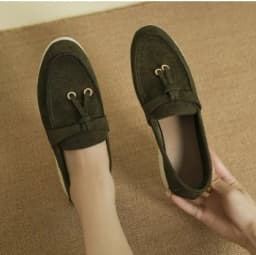 New Lefu Shoes Women's Soft Leather Retro Lazy Man Step on Thick Sole Flat Bottom Comfortable Single Shoe