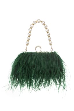Luxury Real Ostrich Feathers Handbag Pearl Tassel Evening Bags Women's Pouch Purse Pink Green Diamond Clutch Party Messenger Bag
