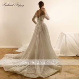 Lceland Poppy Customized A Line Boat Neck Lace Wedding Dresses Floor Length Beaded Bridal Gowns with Court Train