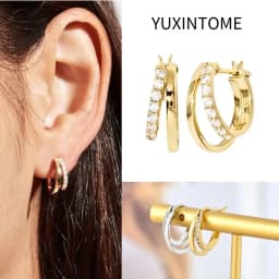 Pave Micro Crystal North Star Hoop Earrings Punk 925 Sterling Silver Ear Needle Twist Gold Earrings For Women Minimalist Jewelry